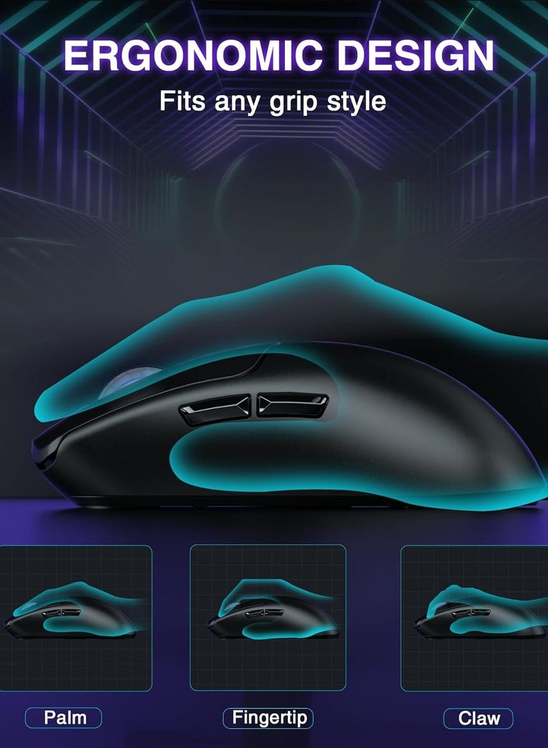 فأرة الألعاب اللاسلكية الخفيفة SC580X، ثلاثية الوضع 2.4G/BT5.0/USB-C، فأرة لاسلكية قابلة لإعادة الشحن بدقة 10000 نقطة في البوصة مع 6 أزرار قابلة للبرمجة، فأرة كمبيوتر مريحة للابتوب/الكمبيوتر الشخصي/ماك/اللوحي - view 4